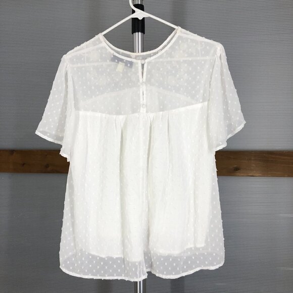 BLUE‎ RAIN  White Emboridered Textured  Flowy Lightly Sheer S/S Blouse Sz L - Picture 4 of 9